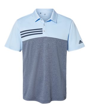 Custom Logo Embroidered Men's Adidas Heathered Colorblock 3-Stripes Sport Shirt