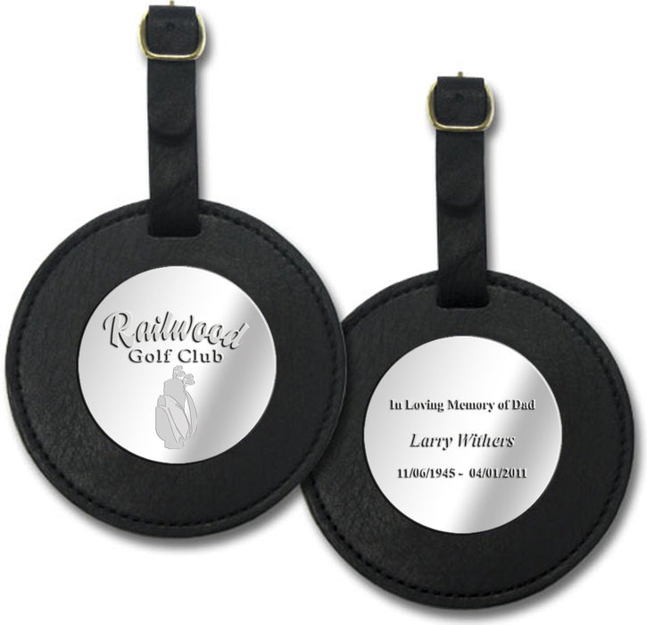 Custom Logo Round Leather 2 Sided Bag Tag with 2 Medallions
