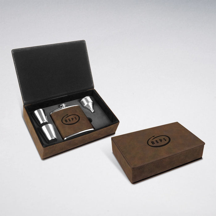Custom Logo Leatherette Flask Gift Set
