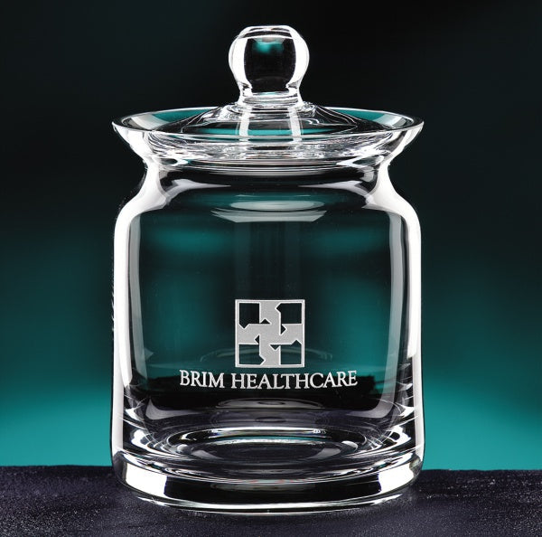 Custom Etched Logo Golf Award Crystal Biscuit Jar