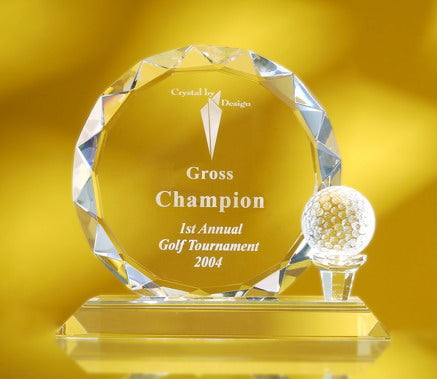 Custom Logo Carved Golf Trophy Round Crystal
