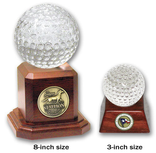 Custom Logo Crystal & Rosewood Golf Ball Trophy