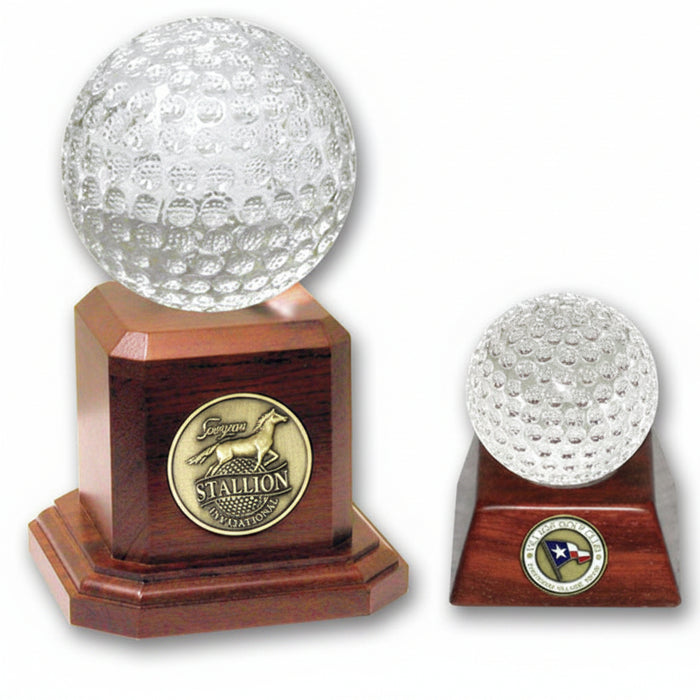 Custom Logo Crystal & Rosewood Golf Ball Trophy-Tournamentshowroom.com
