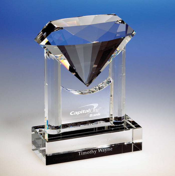 Custom Etched Diamond Trophy Crystal Award