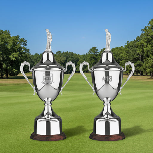 Swatkins Colonial Cups Awards w/ Bakelite Base 9" tall with golfer lid-Tournamentshowroom.com