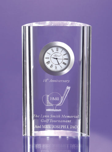 Etched Golf Crystal Award Clock