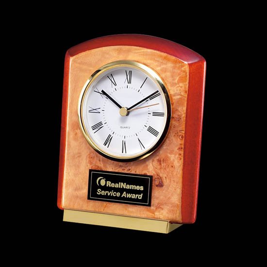 Custom Logo Engraved Telson Golf Burlwood & Rosewood Clock