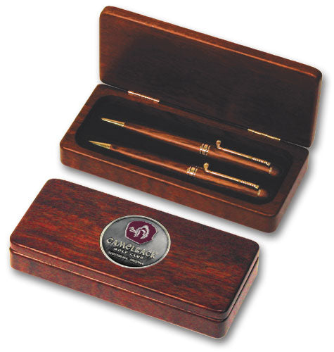 Elegant Rosewood Pen Case with Two Pens