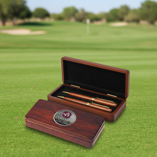 Elegant Rosewood Pen Case with Two Pens-Tournamentshowroom.com