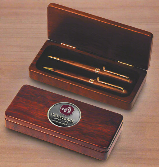 Elegant Rosewood Pen Case with Two Pens-Tournamentshowroom.com